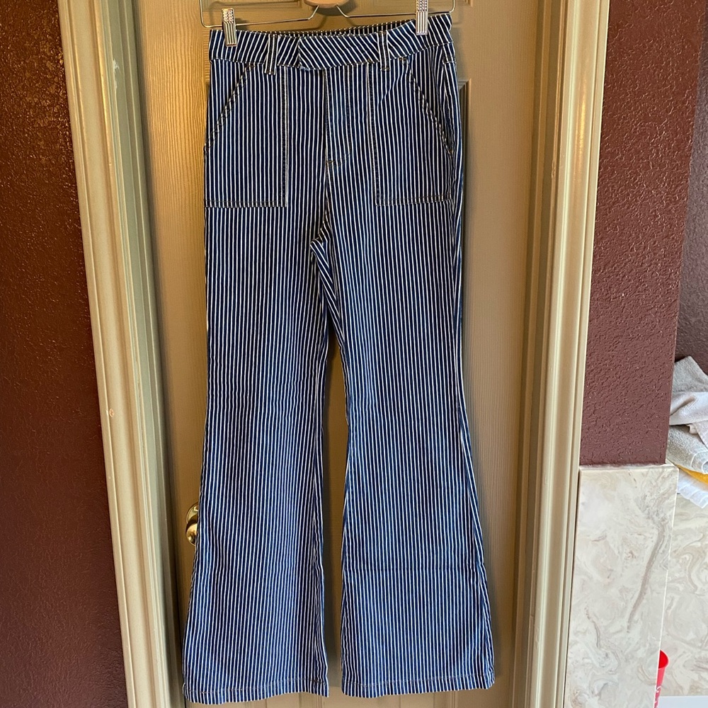 Forever 21 striped flare pants. Super cute and stretchy. They fit like a glove.
